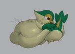 2024 2and2make22 ambiguous_gender anthro artist_name belly belly_rolls big_belly big_butt big_tail brown_eyes butt chubby_cheeks color_edit colored deep_navel digital_media_(artwork) double_chin fat_rolls generation_5_pokemon green_body green_tail grey_background huge_belly huge_butt hyper hyper_belly leg_rolls moobs morbidly_obese morbidly_obese_ambiguous navel nintendo obese obese_ambiguous overweight overweight_ambiguous pokemon pokemon_(species) shaded simple_background sirius_the_snivy snivy solo tail tan_belly thick_tail third-party_edit