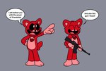 Rating: s
ID: 4743408
Date: 2024-04-25 19:24:46 -0400
Status: active
Score: 55
anthro assault_rifle bear bobby_bearhug compression_artifacts english_text eyes_closed female gun holding_object holding_weapon jewelry mammal mob_entertainment necklace open_mouth pandaffitiart poppy_playtime ranged_weapon rifle simple_background smiling_critters solo speech_bubble text tongue weapon post #4743408