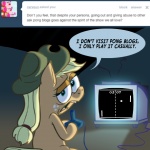 1:1 applejack_(mlp) ask_jappleack atari atari_controller atari_cx40 blonde_hair clothing controller cord crossover crt dialogue digital_media_(artwork) earth_pony electronics english_text equid equine female friendship_is_magic fur game_controller game_screen gaming green_eyes hair hasbro hat headgear headwear holding_controller holding_game_controller holding_object horse hotdiggedydemon humor joystick mammal my_little_pony orange_body orange_fur playing_video_game pong pony retro_controller screen screencap solo television text tumblr wired_controller