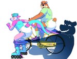 2023 american_opossum anthro assisted_exposure backwards_baseball_cap backwards_hat baseball_cap bear bearinthebox_(character) bicycle biking biped black_nose blue_body blue_clothing blue_fur blue_hat blue_headwear blue_shirt blue_topwear blush brown_body brown_fur clothed clothing daire daire301 diaper digital_media_(artwork) fur green_clothing green_shirt green_topwear group hat headgear headwear hi_res humiliation inline_skates long_tail looking_back male mammal markings marsupial open_mouth open_smile pantsing pink_body pink_clothing pink_fur pink_hat pink_headwear pink_shirt pink_topwear public public_exposure roller_skates shadow_creature shirt silhouette simple_background skating smile tail teeth topwear trio two_tone_hat vehicle virginia_opossum wearing_diaper white_background white_diaper