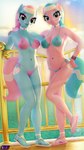 2023 3d_(artwork) 4k 9:16 absurd_res aloe_(mlp) anthro anthrofied bikini blue_body blue_hair breasts clothing digital_media_(artwork) duo equid equine female friendship_is_magic hair hasbro hi_res lotus_(mlp) mammal my_little_pony pink_body pink_hair shadowboltsfm sibling_(lore) side-tie_bikini sister_(lore) sisters_(lore) string_bikini swimwear two-piece_swimsuit