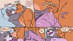 anthro bear bed bodily_fluids bovid bovine breasts bulge cattle comic dialogue duo english_text face_lick female furniture genital_fluids genitals gingerlybreadart kissing licking looking_pleasured male male/female mammal orgasm_control precum profanity slightly_chubby slightly_chubby_anthro slightly_chubby_female slightly_chubby_male text tongue tongue_out