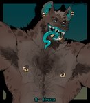 2023 abs alternate_species anthro areola armpit_hair barazoku benjamin_holt biceps blue_eyes blue_tongue body_hair chest_tuft digital_media_(artwork) ear_piercing ear_ring ear_stud eye_scar facial_piercing facial_scar happy_trail hi_res hyena labret_piercing lip_piercing looking_at_viewer male mammal muscular muscular_anthro muscular_male nipple_piercing nipple_ring nipples open_mouth open_smile pecs piercing ring_piercing scar sharp_teeth smile solo teeth timdoodles tongue tongue_out tuft werecreature werehyena