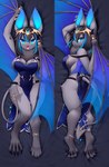 anthro bat big_breasts breasts butt clothed clothing conditional_dnp crunchobar dakimakura dakimakura_design digital_media_(artwork) ear_piercing ear_ring female hair looking_at_viewer lying mammal on_back open_mouth piercing ring_piercing smile solo tail wings