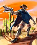 absurd_res clothed clothing desert destiny_(character) destiny_(video_game) english_text exo foreskin genitals gun hi_res nous_(artist) penis poncho ranged_weapon robotic robotic_penis sunset sunshot text weapon