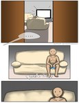 bald clothing comic electronics ellipsis furniture hi_res human human_only ilica inside male mammal mostly_nude not_furry simple_face sofa speech_bubble television underwear