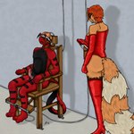 1:1 2015 aemi anthro black_body black_skin blindfold boots brown_body brown_fur clothing digital_drawing_(artwork) digital_media_(artwork) duo electric_chair erection eyes_closed female footwear fur furx_(character) gag gagged genitals gloves hair handwear high_heeled_boots high_heels imminent_death inside killing legwear lever lizard male nude orange_hair penis red_body red_clothing red_gloves red_handwear red_penis red_skin red_topwear reptile restrained_arms restrained_legs scalie shoes signature sitting snuff standing straps tan_body tan_fur thigh_boots thigh_highs topwear