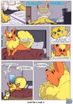 absurd_res bed bodily_fluids comic dialogue digital-novarts duo eeveelution english_text feral flareon fluffy fluffy_tail furniture generation_1_pokemon hi_res jolteon nintendo paws pencil_(object) pokemon pokemon_(species) speech_bubble sweat sweatdrop sweatdrop_(iconography) tail text