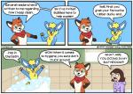 border canid canine claire_(foxdad) clothed clothing comic costume dialogue english_text female fox foxdad fursuit fuzzt0ne hair hi_res human male mammal speech_bubble text url white_border