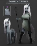 2017 anthro big_breasts breasts clothed clothing cutie_mark earth_pony equid equine fan_character female feral fur grey_body grey_fur hair hasbro hi_res hooves horse long_hair maarthul mammal model_sheet my_little_pony pony shovel solo story story_in_description tired tools white_hair