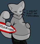 2023 :3 ambiguous_anthro ambiguous_gender ambiguous_pred ambiguous_prey anthro anthro_pred asking_viewer belly belly_squish big_belly big_tail biped black_clothing black_eyebrows black_legwear black_text black_thigh_highs blue_background bodily_noises cel_shading clothed clothed_ambiguous clothed_anthro clothing dialogue digestion digestion_noises digital_drawing_(artwork) digital_media_(artwork) domestic_cat ears_up emily_(tcsrjx) english_description english_text eyebrows felid feline felis female_(lore) floating_whiskers fully_inside fur glorp green_text grey_belly grey_body grey_clothing grey_ears grey_face grey_fur grey_inner_ear_fluff grey_sweater grey_tail grey_topwear hand_on_belly hand_on_own_belly hi_res holding_object holding_sign huge_belly inner_ear_fluff legwear long_sleeves long_tail looking_at_viewer mammal monotone_background monotone_belly monotone_body monotone_clothing monotone_face monotone_fur monotone_legwear monotone_sweater monotone_tail monotone_thigh_highs monotone_topwear narrowed_eyes onomatopoeia pointy_ears portrait prick_ears raised_tail rumbling_stomach same_size_vore shaded sign simple_background sleeves_past_wrists slosh sloshing_belly smile smiling_at_viewer smirk smirking_at_viewer soft_vore solo sound_effects squish standing sweater tag_question tail talking_to_viewer tcsrjx text thigh_highs three-quarter_portrait three-quarter_view tight_clothing tight_sweater tight_topwear topwear tuft unseen_prey vore vore_invitation wrinkles_in_clothes yes-no_question