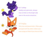 alternate_universe annoyed anthro canid canine canis catnip_(pachi_rizuu) child critters_(poppy_playtime) dobermann dogdaze_(pachi_rizuu) domestic_dog duo english_text fan_character fur greeting grumpy happy hi_res male mammal mob_entertainment orange_body orange_fur pachi_rizuu pinscher poppy_playtime purple_body purple_fur smile smiling_critters text thin_calves thin_legs thin_thighs toony young young_anthro young_male