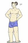 2:3 absurd_res anthro barefoot biped bovid bulge caprine character_name clothed clothing feet fuze goat hi_res jeff_(texnatsu) male mammal solo standing texnatsu topless underwear