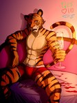 2023 5_fingers abs alcohol anthro athletic athletic_anthro athletic_male beastars bedroom_eyes bengal_tiger beverage biceps bill_(beastars) black_stripes boxer_briefs boxer_briefs_only bulge champagne champagne_glass claws clothed clothing container cup drinking_glass fangs felid finger_claws fingers firelight fur glass glass_container glass_cup hi_res humanoid_hands looking_at_viewer male mammal muscular muscular_male narrowed_eyes ograda_v orange_body orange_fur pantherine pecs petals pink_nose rose_petals seductive shadow sitting smile solo spread_legs spreading strip_meme striped_body striped_fur stripes teeth tiger topless topless_anthro topless_male underwear underwear_only whiskers