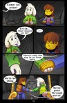 absolutedream absurd_res asriel_dreemurr backpack boss_monster_(undertale) bovid caprine comic delta_rune_(emblem) dialogue english_text frisk_(undertale) hand_holding hi_res human mammal plant rock rope symbol text undertale undertale_(series) vines