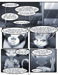 2018 comic darkmirage dialogue duo english_text hi_res mammal monochrome quetzalli_(darkmirage) text vicious_kitty