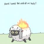 1:1 2019 bovid caprine comic dialogue english_text fire generation_8_pokemon grass hi_res mammal nintendo otakubartender plant pokemon pokemon_(species) simple_background solo terribly_british text wooloo