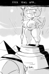 2:3 anthro big_breasts black_and_white breasts clothed clothing domestic_cat egyptian english_text facial_hair felid feline felis female footwear gats headdress high_heels huge_breasts mammal monochrome mustache nipples one_eye_closed pyramid sculpture shoes sparkles staff statue sugar_(gats) text topless wink