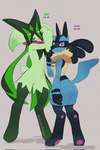 3_toes 4_fingers anthro butt duo fan_character feet fingers generation_4_pokemon generation_9_pokemon hi_res lucario male meowscarada nintendo pokemon pokemon_(species) samu_(sincastermon) sincastermon slim toes vine_(sincastermon)