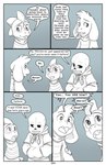 absolutedream absurd_res asriel_dreemurr base_three_layout blockage_(layout) bone border comic dialogue digital_media_(artwork) english_text five_frame_image group hi_res horizontal_blockage humanoid monochrome monster_kid sans_(undertale) skeleton text three_row_layout trio undertale undertale_(series) white_border