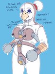 2024 anthro asphyxiation avian biped bird bodily_fluids chastity_belt chastity_device english_text female hair hi_res koofdragon lactating latex owl solo submissive submissive_anthro submissive_female text tied_hair tight_bondage white_latex