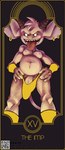 card card_template clothed clothing conditional_dnp demon dominant dominant_male draite english_text fortune_telling genitals hi_res horn humanoid imp jewelry looking_at_viewer male partially_clothed penis qr_code slightly_chubby solo tarot tarot_card tenting text thong tongue tongue_out tush_(character) underwear