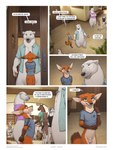 animal_genitalia anthro balls bear blue_eyes bottomless bottomless_female bottomless_male brown_body brown_fur canid canine canis casual_exposure clock clothed clothing comic deer detailed_background dialogue domestic_dog duo english_text female femboy fox fully_sheathed fur genitals group hi_res husky inside jayden_coultier_(zaush) larger_male male male/male mammal moose new_world_deer nordic_sled_dog orange_body orange_fur polar_bear red_fox sheath shirt short_tail size_difference smaller_male smile smiling_at_another smiling_at_each_other social_nudity spitz tail teasing text the_bottomless_district topwear true_fox ursine watch white_body white_fur wristwatch zaush