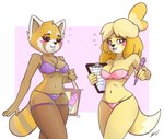 2017 aggretsuko ailurid animal_crossing anthro bag blush bodily_fluids border bow_(feature) bow_bra bow_in_front bow_panties bow_underwear bra breasts canid canine canis chest_tuft cleavage clipboard clothed clothing clothing_bow crossover digital_media_(artwork) dildo dipstick_tail domestic_dog dual_holding duo eyelashes female flying_sweatdrops fur hair handbag hi_res holding_clipboard holding_handbag holding_object holding_pen holding_writing_utensil isabelle_(animal_crossing) legwear looking_at_viewer mammal markings motion_lines motion_outline multicolored_tail navel nintendo open_mouth open_smile panties pen purple_background red_panda retsuko sanrio secretly_saucy sex_toy shih_tzu simple_background smile standing stockings sweat sweatdrop tail tail_markings thigh_highs tote_bag toy_dog tuft underwear white_border writing_utensil