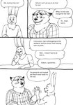 2023 anthro base_three_layout belly bernielover blush canid canine comic dialogue disney duo english_text eyes_closed fan_character four_frame_image fox gideon_grey hi_res humanoid_hands lagomorph leporid mammal monochrome nate_hopps rabbit red_fox slightly_chubby text three_row_layout true_fox zootopia