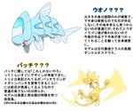 !!_(artist) 6:5 ???vish ???zolt ambiguous_gender blush dinosaur duo fakemon feral fish fossil_fakemon japanese_text marine prehistoric_species reptile scalie smile teeth text theropod translation_request wings