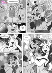 anthro anthrofied applejack_(mlp) big_breasts breasts cleavage clothed clothing comic dialogue english_text equid equine female female/female fluttershy_(mlp) friendship_is_magic genitals group hasbro hi_res horn mammal monochrome my_little_pony mythological_creature mythological_equine mythology nipples pia-sama pinkie_pie_(mlp) profanity pussy rainbow_dash_(mlp) rarity_(mlp) text unicorn