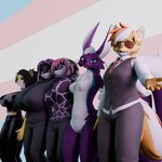 3d_(artwork) anthro big_breasts blender_(artwork) blender_cycles breasts canid canine canis clawe digital_media_(artwork) domestic_cat eyewear felid feline felis female genevieve_(lunhaadviin) group gynomorph haolde haolde_(character) hi_res huge_breasts intersex lgbt_pride lgbt_pride_month looking_at_viewer mammal nadege_(lunhaadviin) namaeri pride_colors reptile scalie smile snake sunglasses transgender_pride_colors wolf