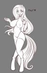 2016 absurd_res anthro anthrofied armwear big_breasts breasts clothing collar dialogue elbow_gloves english_text equid equine feathered_wings feathers female fluttershy_(mlp) friendship_is_magic gloves grey_background hair hand_behind_back handwear hasbro heart_symbol hi_res leash legwear long_hair looking_at_viewer mammal monochrome my_little_pony mythological_creature mythological_equine mythology nipples open_mouth pegasus scorpdk simple_background solo text thigh_highs wings