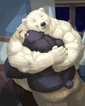 anthro bear black_bear black_body black_fur bodily_fluids cinna-tree crying duo fur hi_res hug male male/male mammal polar_bear shirtless short_tail size_difference tail tears ursine white_body white_fur