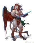 2023 4:5 abs anthro barazoku biceps biped crotch_tuft digital_media_(artwork) equid equine eyebrows feathered_wings feathers hair hi_res holding_melee_weapon holding_object holding_sword holding_weapon hooves male mammal melee_weapon muscular muscular_anthro muscular_male muscular_thighs mythological_creature mythological_equine mythology nude pecs pegasus pose quads red_hair simple_background solo standing sword tail taran_fiddler thick_thighs tuft vein veiny_muscles veiny_thighs weapon weretober white_background wings