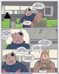 2020 4:5 abe_(mikrogoat) anthro basil_(mikrogoat) blush clothing comic dialogue domestic_pig duo english_text food hi_res humanoid_hands lagomorph leporid male mammal mikrogoat overweight overweight_male rabbit shirt sitting suid suina sus_(pig) text topwear url