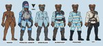 anthro armor bandage bear black_nipples blue_background blue_eyes bottomwear breastplate breasts brown_body brown_fur clothed clothing cruz_caeli english_text female fully_clothed fur genitals headgear helmet hi_res lips mammal muscular muscular_female nipples nude pants prison_uniform pussy scar short shoulder_pads simple_background smile solo text usuario2_(artist)