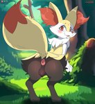 absurd_res animal_genitalia animal_pussy anthro anus biped black_body black_fur braixen butt canine_genitalia canine_pussy detailed_background female fur generation_6_pokemon genitals hi_res looking_at_viewer looking_back looking_back_at_viewer multicolored_body multicolored_fur nintendo orange_body orange_eyes orange_fur orange_tail pokemon pokemon_(species) presenting presenting_hindquarters pussy rear_view sarox smile solo tail yellow_body yellow_fur yellow_tail