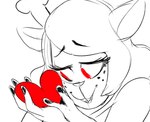 antlers buckteeth deer deltarune eyebrows eyelashes female freckles heart_symbol holding_object horn mammal monster new_world_deer noelle_holiday red_eyes reindeer simple_background sketch solo soul soul_(undertale) sunibee teeth undertale_(series)