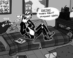 alternative_fashion anthro bat bed bodily_fluids boots bottomwear clenched_teeth clothing denim denim_bottomwear denim_clothing dialogue drugs english_text fangs fingerless_gloves footwear furniture generation_2_pokemon gloves greyscale handwear humor jacket jeans kerchief leather leather_clothing leather_jacket leather_topwear male mammal monochrome nintendo nintendo_switch on_bed pants plushie pokemon pokemon_(species) punk sentret sharp_teeth shirt shoes sins_(sinsquest) sinsquest sitting sitting_on_bed sketchbook solo spade_tail speech_bubble sweat sweatdrop t-shirt tail teeth text topwear torn_bottomwear torn_clothing torn_pants trans_(lore) trans_man_(lore) wide_eyed