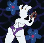 abstract_background anthro ass_up big_butt bikini black_lipstick blue_eyeshadow bottomwear bovid butt butt_cleavage butt_focus caprine clothing digital_media_(artwork) ear_piercing ear_ring eyes_closed eyeshadow female floral_background fur goat headless_tambourine hi_res holding_musical_instrument holding_object holding_tambourine lipstick looking_away makeup mammal mature_female musical_instrument nickelodeon parody percussion_instrument piercing ring_piercing smallfryspy solo spongebob_squarepants string_bikini swimwear tambourine thick_thighs torn_bottomwear torn_clothing two-piece_swimsuit white_body white_fur