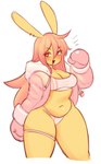 2023 animal_humanoid blush boxing_gloves breasts clothing crop_top curvy_female curvy_figure curvy_humanoid digital_drawing_(artwork) digital_media_(artwork) ear_piercing female female_humanoid front_view gloves hair handwear hi_res humanoid jacket lagomorph lagomorph_humanoid legband leporid_humanoid long_ears long_hair looking_aside mammal mammal_humanoid mochabaebae navel open_mouth open_smile piercing pink_boxing_gloves pink_clothing pink_gloves pink_hair pink_handwear pink_jacket pink_topwear portrait rabbit_ears rabbit_humanoid red_eyes shirt simple_background smile solo tebu_(mochabaebae) thick_thighs three-quarter_portrait topwear underwear white_background yellow_body yellow_ears