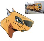 2023 ambybunn austria black_markings digital_drawing_(artwork) digital_media_(artwork) dragon feral green_eyes grey_inner_ear grey_markings guide_lines headshot_portrait hi_res how_to_dragon_your_train hybrid jagged_mouth living_machine living_train living_vehicle machine male markings meme monotone_body mythological_creature mythological_scalie mythology orange_body overbite photo plasser_&_theurer plasser_&_theurer_09-16_cat pointy_nose portrait pupils reference_image reptile scalie simple_background solo tamping_machine train unfinished vehicle white_background