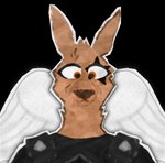 2023 alpha_channel anthro armor artist_collaboration bonkmaykr bust_portrait digital_media_(artwork) drop_shadow facial_markings head_markings honeywp humanoid icon kangaroo looking_at_viewer macropod male mammal markings marsupial orange_eyes paper portrait solo sticker taistelugo_(bonkmaykr) toony wings