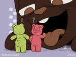 Rating: q
ID: 5535976
Date: 2025-04-28 10:22:30 -0400
Status: active
Score: 23
2025 4:3 achromasloth ambiguous_gender animate_inanimate anthro bear blush buckteeth candy chocolate dessert exclamation_point featureless_crotch flat_colors food food_creature group gummy_(food) gummy_bear_(food) imminent_oral_vore imminent_vore lagomorph leporid living_candy mammal micro oblivious question_mark rabbit signature simple_background size_difference teeth post #5535976