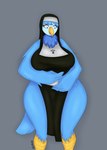 2024 absurd_res anthro avian avian_arms avian_feet azimuth486 beak big_breasts big_butt bird blue_body blue_eyes blue_feathers blue_hair breasts butt clothed clothing cross cross_necklace digital_media_(artwork) feathers female habit hair hi_res jewelry martlet_(undertale_yellow) neck_tuft necklace nun nun_outfit smile solo tail thick_thighs tuft undertale_yellow yellow_beak