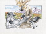 2017 anal anal_penetration animal_genitalia animal_penis anthro antlers blue_eyes bodily_fluids brown_body brown_fur canid canine canine_genitalia canine_penis canis cloven_hooves cum cum_on_chest deer duo erection fur genital_fluids genitals grey_body grey_fur heather_bruton hooves horn kneeling lying male male/male male_penetrated male_penetrating male_penetrating_male mammal mountain new_world_deer nude on_back outside penetration penis predator/prey predator_penetrated prey_penetrating prey_penetrating_predator reindeer sex side_view simple_background white_background wolf