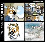 aircraft airplane book canid canine canis clothing comic domestic_dog dress_shirt gab_(comic) gabshiba gao_shiba inside_airplane japanese_flag mammal mexican_flag mexico necktie reading shiba_inu shirt spanish_text spitz text topwear translated travel url vehicle