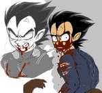 angry black_hair blood blood_on_face blue_clothing blue_shirt blue_topwear bodily_fluids brown_tail clothing dragon_ball gore hair hi_res humanoid male saiyan shirt shonencore solo tail tailed_humanoid topwear vegeta