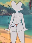 anthro bikini butt clothing female fur grey_body grey_fur hi_res mammal melancholyindex_(artist) murid murine rat rear_view rodent solo swimwear thigh_gap two-piece_swimsuit